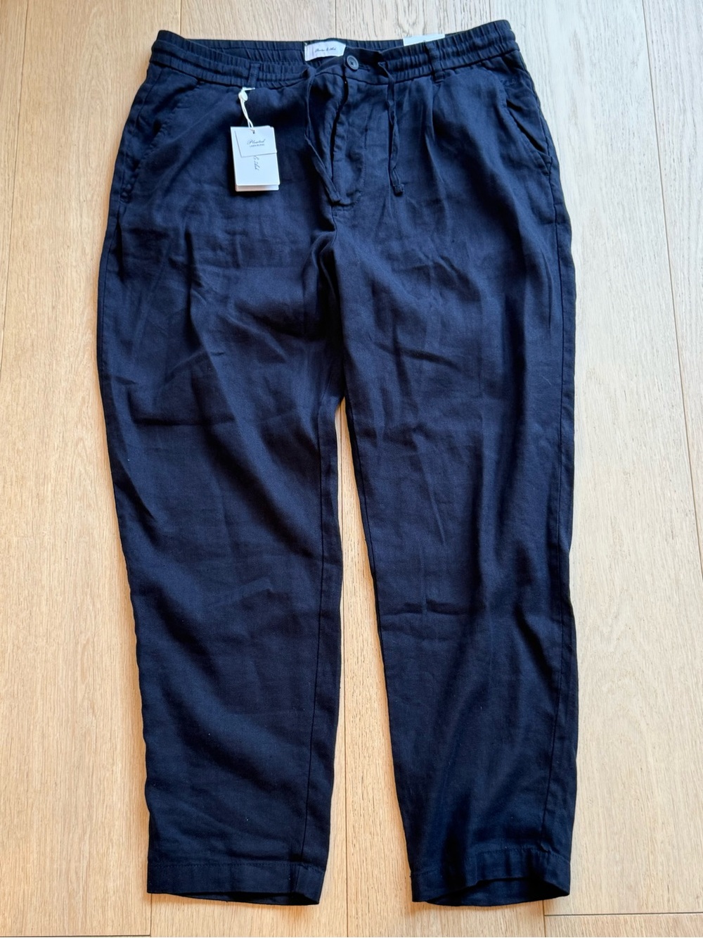 Porter & Ash Men’s XL Black Linen Cotton Drawstring Pants NWT Euro Summer Vaca